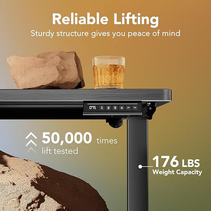 HUANUO 55" x 28" Electric Standing Desk Adjustable Height, 4 Memory Height Settings, Headphone Hook, Cable Manager, Sit Stand Up Desk for Home Office & Computer Workstation, Grey