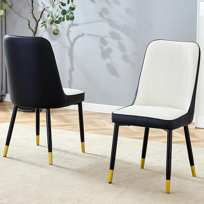 Dining Chairs Set of 2，Modern Dining Chairs, Equipped with PU Leather Backrest Cushions and Metal Legs, Suitable for Restaurants, Kitchens, and Dining Room Chairs