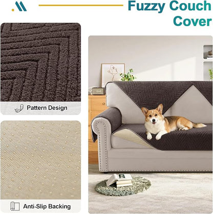Turquoize Non-Slip Couch Armrest Covers for Sofa Fuzzy Couch Arm Covers Set of 2 Washable Thick Soft Recliner Chair Arm Cover Protector Cover (Brown, 23" x 23" 2 Pack)