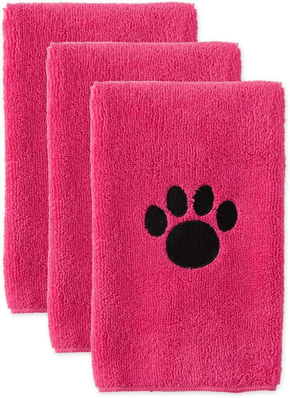 Bone Dry Pet Grooming, Embroidered Microfiber Towel Drying Collection, 15x30, Raspberry Sorbet