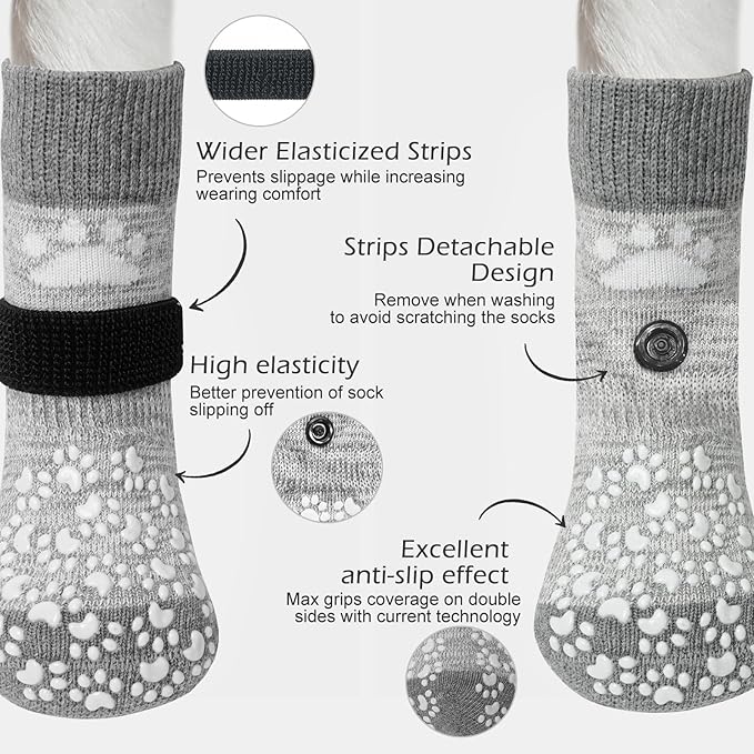EXPAWLORER Anti Slip Dog Socks to Prevent Licking Paws, Dog Shoes for Hot Pavement, Dog Booties for Small Medium Large Senior Dogs, Traction Control Boots & Paw Protectors for Hardwood Floors