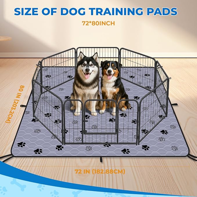 Fostanfly Washable Dog Pee Pads Extra Large 72''x80'' Instant Absorb Training Pads, Non-Slip Pet Playpen Mat Waterproof Reusable Floor Mat for Puppy/Senior Dog, Housebreaking & Incontinence