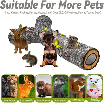 Cat Tunnel,3 Way Cat Toys,Tree Trunk Cat Tunnels for Indoor, Cat Maze for Kitty, Puppy, Kitten,Rabbit to Chase and Play, Collapsible Tube, Easy to Store Kitten Tunnel,L59,Tree Design Gift