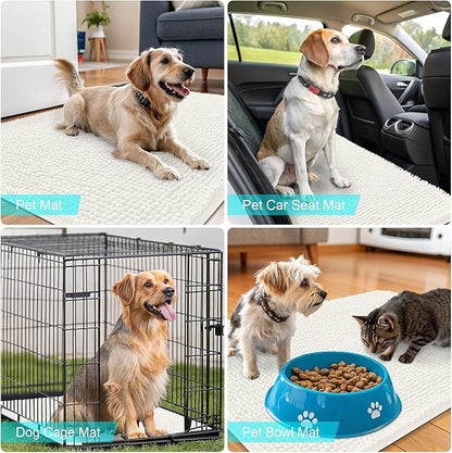 OLANLY Dog Door Mat for Muddy Paws 30x20, Absorbs Moisture and Dirt, Absorbent Non-Slip Washable Doormat, Quick Dry Chenille Mud Mat for Dogs, Entry Indoor Entryway Carpet for Inside Floor, Ivory