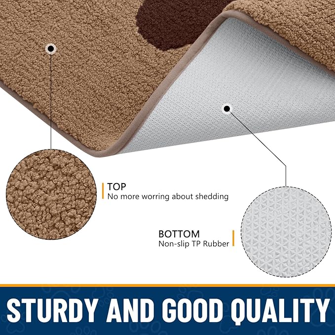 Smiry Dog Door Mat for Muddy Paws, Absorbs Moisture and Dirt, Low-Profile Entryway Mat with Non-Slip Backing, Entry Indoor Outdoor Doormat for Inside Floor (36x24 Inches, Beige, Paw)