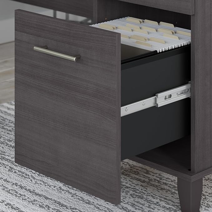 Bush Furniture Somerset 60W L Shaped Desk with Hutch in Storm Gray