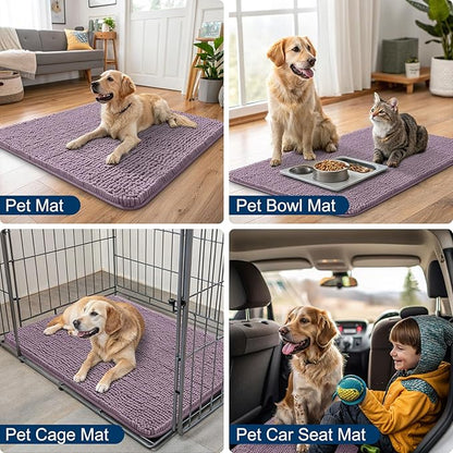 Smiry Dog Door Mat for Muddy Paws 48x30, Absorbs Moisture and Dirt Doormat, Non-Slip Washable Quick Dry Chenille Front Door Mat Indoor Entrance, Entryway Carpet for Inside Floor, Deep Plum