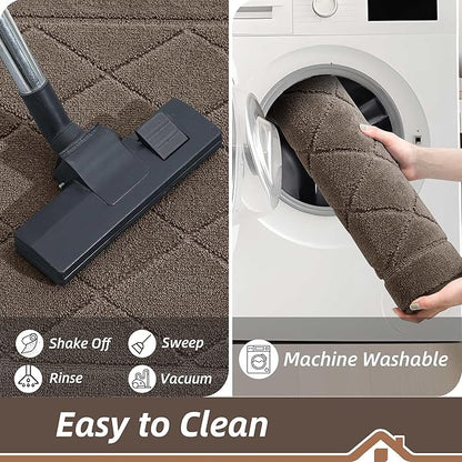 BEQHAUSE Dirt Trapper Door Mat 32" x 48", Doormat Non-Slip Entryway Rugs Washable, Dog Door Mat Stain Resistant and Absorbent Welcome Floor Mat for Front Back Door, Mud Wet Shoes & Paws, Light Brown