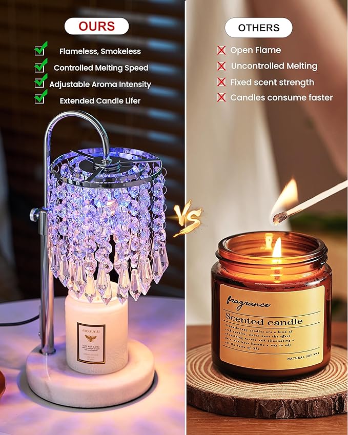 Candle Warmer Lamp with Timer Dimmer and 3 Bulbs, Candle Lamp Warmer with RGB Mode for Adjustable Height, Crystal Candle Lamp for Jar Candles, House Warming Gifts Home Room Decor, RGB Silver