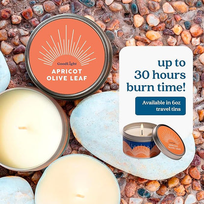 GoodLight Paraffin-Free Scented Candle, Clean Burning Non-Toxic Tin Candles, Apricot Olive Leaf Essential Oil Scented Travel Candle