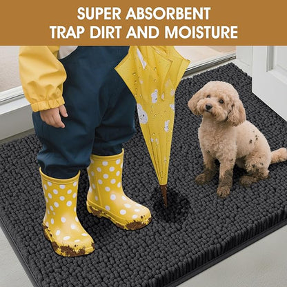 IM HOME Dog Door Mats for Muddy Paws, 30" X 20" Chenille Absorbent Doormat, Non Slip Heavy Dog Rugs for Muddy Paws, Soft Indoor Door Mat for Entryway, Mud Paw, Inside Floor, Dark Grey