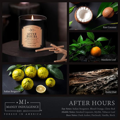 Manly Indulgence After Hours Scented Candles for Men, 16.5 oz Single Wick, Premium Soy Blend Wax, 60H Burn, Candles for Home Scented – Made in The USA