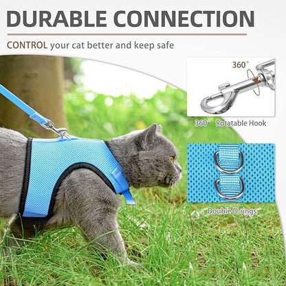 PUPTECK Soft Mesh Cat Vest Harness and Leash Set Puppy Padded Pet Harnesses Escape Proof for Cats Small Dogs Rabbits Bunny