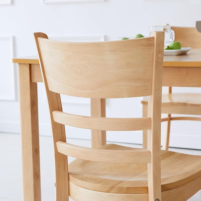 Livinia Cabin Wood Seat Dining Chairs Set of 2, Solid Malaysian Oak Wooden Ladder Back Armless Side Chairs (Natural-Oak)