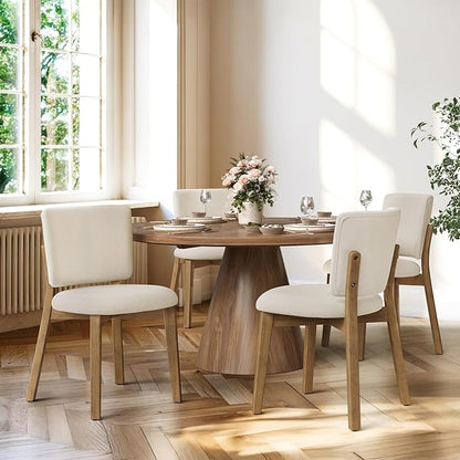 LUE BONA Wooden Dining Chairs Set of 2, Comfortable Wide Back Kitchen Side Chairs, Strong Thick Legs for Modern Farmhouse Dining Room, Linen Upholstered and Natural Wood Legs