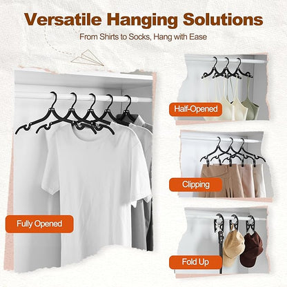HOUSE DAY Foldable Travel Hangers 20 Pack w/10 Clips, Cruise Essentials 2025, Portable Hangers Collapsible Hanger Plastic, Travel Must Haves for Suitcase, Hotel, RV, Road Trip, Flying, Camping-Black
