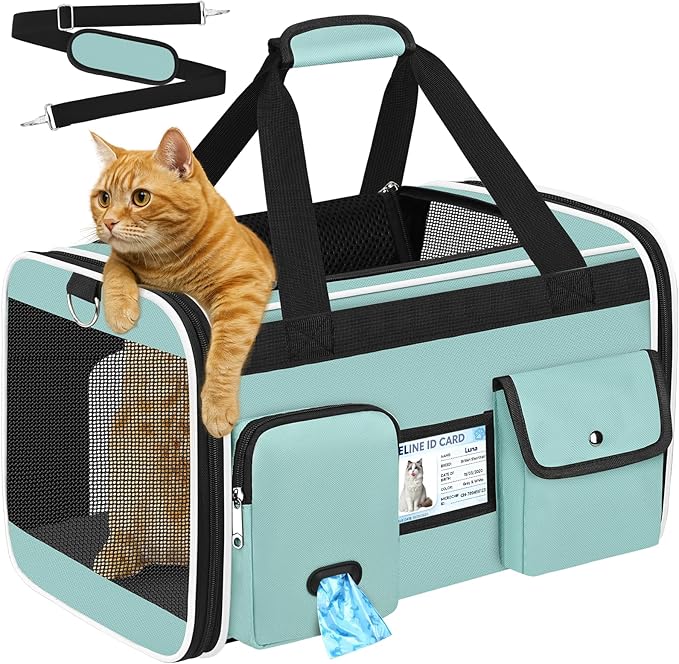 HUANLANG Soft-Sided Cat Carrier Airline Approved,Dog Carriers for Small Dogs Medium Cats,Pet Travel Carrier Up to 15 Lbs,Collapsible Cat Bag