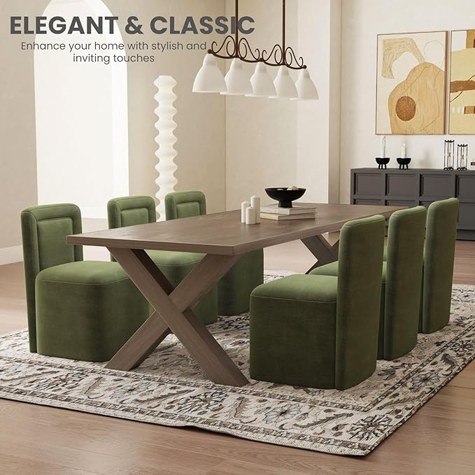 Green Upholstered Dining Chairs Set of 4, Armless Modern Chenille Dining Chairs with High Back, Kitchen Chair for Dining Room/Restaurant/Living Room