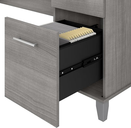Bush Furniture Somerset L Shaped Desk with Hutch in Platinum Gray | Corner Computer Table with Drawers, Cabinets and Pullout Keyboard/Laptop Tray for Home Office