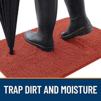 OLANLY Dog Door Mat for Muddy Paws 59x20, Absorbs Moisture and Dirt, Absorbent Non-Slip Washable Doormat, Quick Dry Chenille Mud Mat for Dogs, Entry Indoor Entryway Carpet for Inside Floor, Maple Red