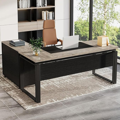 Tribesigns L-Shaped Executive Desk with Reversible File Cabinet, 63" Office Desk with Storage Drawers, L-Shaped Computer Desk with Drawer Cabinet for Hanging Letter Size Files (Gray & Black)