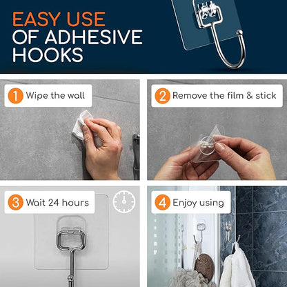 GLUIT Adhesive Large Wall Hooks for Hanging Heavy Duty 22 lbs Hooks for Walls No Damage, Towel Sticky Clear Hooks, Waterproof, Home, Bathroom, Kitchen, Office, and Outdoor 6 Pack