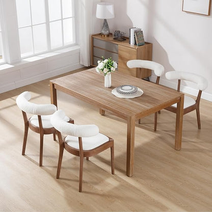 Kmax Dining Room Chairs Mid-Century Modern Sherpa Kitchen Chairs with Natural Walnut Finished Frame, Fur Curved Back, Set of 6, White
