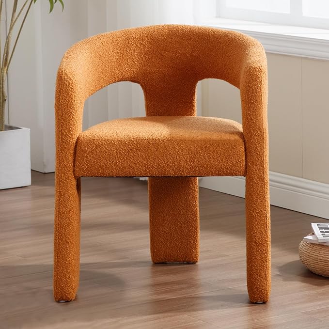 Modern Sherpa Barrel Dining Chair Upholstered Faux Fur Dining Room Chair with Arm Comfy Accent Side Chair for Kitchen/Living Room/Reception, Terra Cotta, 1 PC