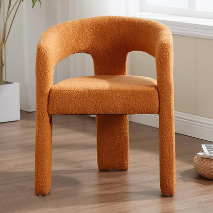 Modern Sherpa Barrel Dining Chair Upholstered Faux Fur Dining Room Chair with Arm Comfy Accent Side Chair for Kitchen/Living Room/Reception, Terra Cotta, 1 PC