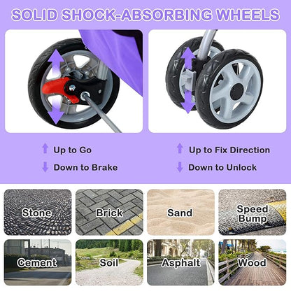 4 Wheels Pet Stroller Waterproof,Travel Stroller for Small Medium Dogs & Cats,Easy Fold with Removable Liner,Storage Basket,Purple
