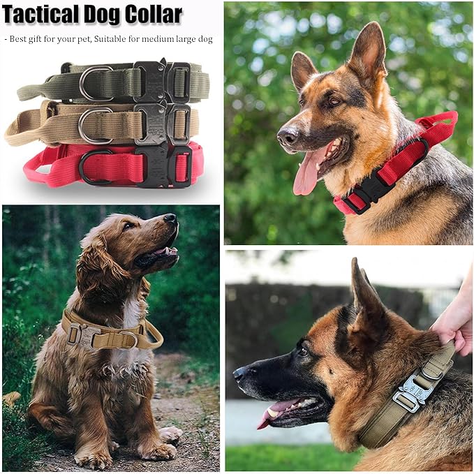 Tactical Dog Collar, Adjustable Military Training Nylon Dog Collar with Control Handle and Heavy Quick-Release Metal Buckle for Small Medium Large Dogs, Brown XXL