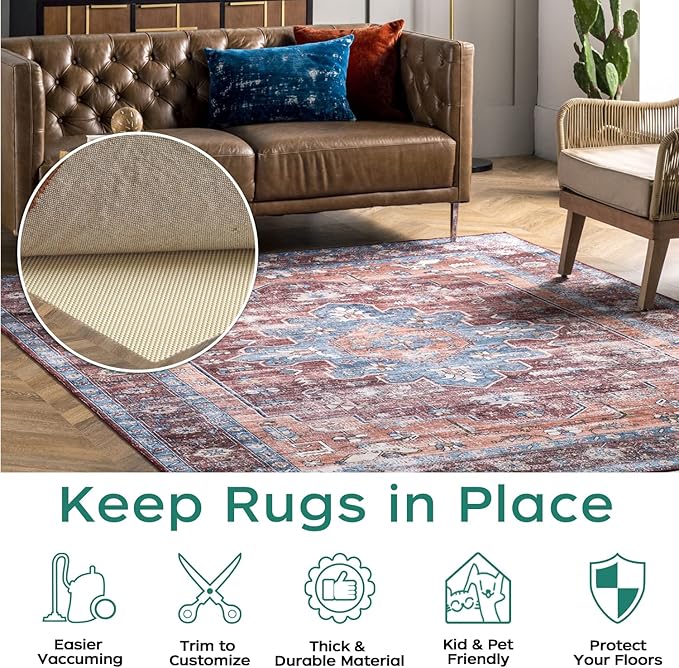 BAGAIL BASICS Non Slip Rug Pad Gripper 5 x 8 Feet Extra Thick Carpet Pads for Area Rugs and Hardwood Floors, Keep Your Rugs Safe and in Place