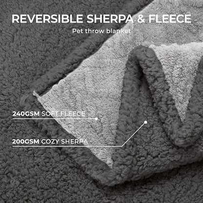 Waterproof Pet Blanket, Liquid Pee Proof Dog Blankets for Sofa Bed Couch, Reversible Sherpa Fleece Furniture Protector Cover for Small Medium Large Dogs Cats,Light Grey X-Large（85" x 57"）