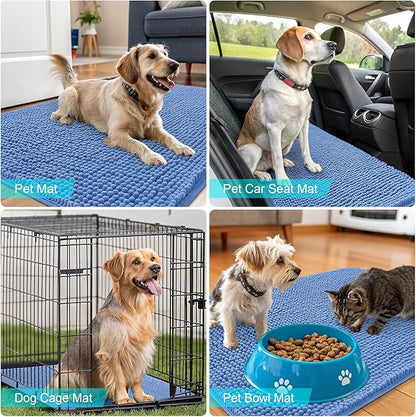 OLANLY Dog Door Mat for Muddy Paws 54x24, Absorbs Moisture and Dirt, Absorbent Non-Slip Washable Doormat, Quick Dry Chenille Mud Mat, Entry Indoor Entryway Carpet for Inside Floor, Cornflower Blue