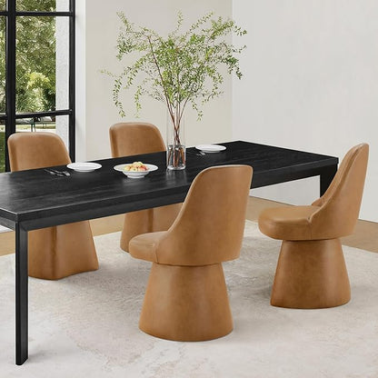 Swivel Dining Chairs Set of 4, Upholstered Mid Century Modern Deskchair with High Back, Faux Leather Kitchen Chairs for Dining Room, Bedroom, Dressing Room, Brown