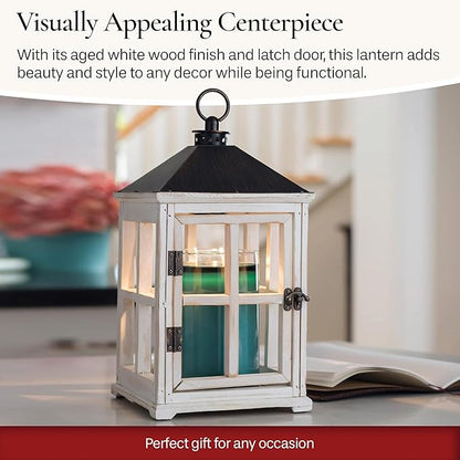 Candle Warmers Etc. White Wooden Farmhouse Candle Warmer Lantern – for Top-Down Warming & Flame-Free Fragrance