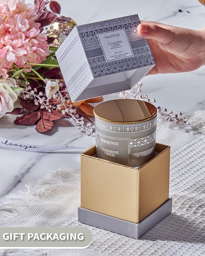 M&SENSE Sunshine Linen Scented Candles, 7.4oz 45 Hour Long Lasting Highly Scented Candles Home Decor, All-Natural Soy Wax Luxury Candle Christmas Thanksgiving Halloween Gifts