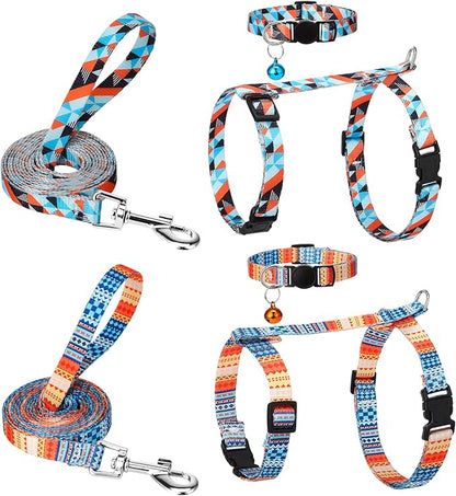 2 Pack Cat Harness and Leash Set, Escape Proof Adjustable Kitten Harness with Leash Collar Lightweight Soft and Comfortable for Small Medium Cats Walking and Travel
