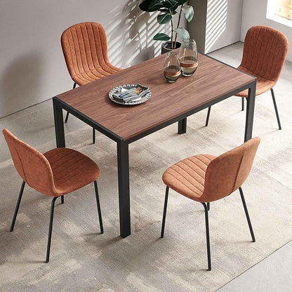 Vintage Dining Table Set for 4, 47" Solid MDF Table Faux Wood Industrial Style Kitchen Table Set with 4 Brown Leather Dining Chairs for Breakfast Nook, Dinette