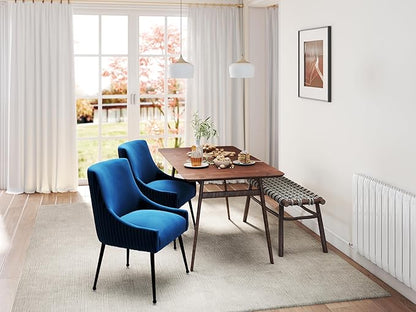 Velvet Dining Chairs Set of 2,Blue Upholstered Living Room Chairs with Black Metal Legs, Modern Tufted Accent Chairs for Living Room, Study Room, Kitchen