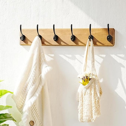 Dseap Coat Rack Wall Mount: 24" Long, Patented, Heavy-Duty, 6-Double-Hooks Wooden Hanger Hook Rail for Winter Coats Hat Jacket Clothing, Weathered Brown