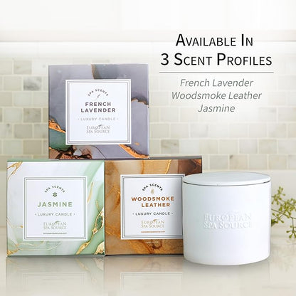 European Spa Source Jasmine Luxury Candle for Aromatherapy, Soy Wax Candle, Hand Poured, at Home Spa Experience Promoting Relaxation, 45 Hours of Burn Time