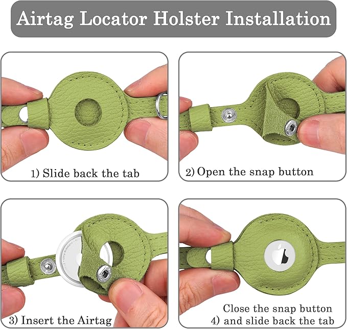 OOPSDOGGY Cat Collar for AirTag Holder, Leather Kitten Collars with Elastic Strap & Bell, Non Breakaway Adjustable Small Pet Collars for Indoor & Outdoor for Boy, Girl (Olive Green)