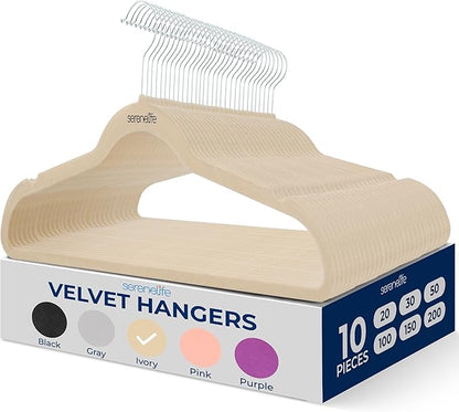 SereneLife 10 Pack Velvet Hangers - Non-Slip with 360° Swivel Hook - Ultra-Thin, Lightweight Velvet Hangers for Shirts, Sweaters, Hoodies, Kids Clothes & Dresses - Space-Saving