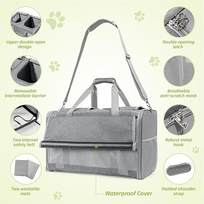 Extra Large Cat Carrier for 2 Cats, 24x14x16in Pet Carriers for Cat and Dog Up to 40lbs, All-Sided Large Mesh Cat Carrier with Great Ventilation, Portable Soft Sided Pet Carriers for Traveling