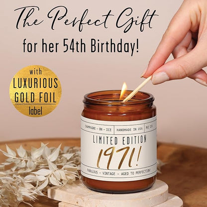 54th Birthday Gifts for Women - 'Limited Edition 1971' Soy Candle, w/Champagne on Ice I 54 Birthday Gifts for Women I 54th Gift for Her Ideas I 9oz Reusable Jar, 50Hr Burn, Made in USA