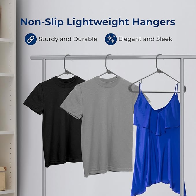 SereneLife 100 Pack Plastic Hangers, Non-Slip, Space-Saving Closet Organizers, Durable and Strong for Shirts, Sweaters, Hoodies, Kids Clothes & Dresses, Ultra-Thin, Lightweight