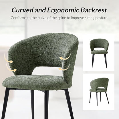 Contemporary Dining Chairs with Armrests – Ergonomic Soft-Padded Seat, Curved Backrest, Matte Black Metal Legs, Comfortable Kitchen & Dining Room Chairs, Set of 4