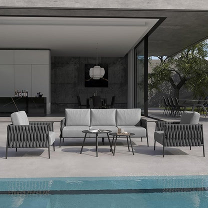 EAST OAK 5-Piece Patio Furniture Set | Life Chatter 5-Seat Outdoor Furniture | Deep Seating & Two Coffee Tables | Waterproof Extra-Thick Cushions | Porch, Balcony & Backyard | Earth Black & Misty Grey