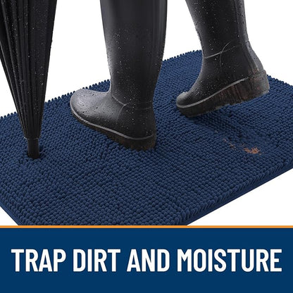 OLANLY Dog Door Mat for Muddy Paws 45x27, Absorbs Moisture and Dirt, Absorbent Non-Slip Washable Doormat, Quick Dry Chenille Mud Mat for Dogs, Entry Indoor Entryway Carpet for Inside Floor, Dark Blue